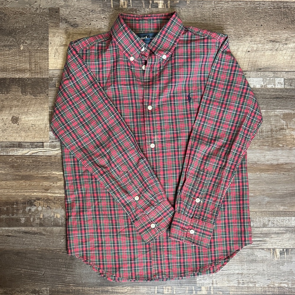 Boys size 7, Ralph Lauren Red and Green Plaid Shirt